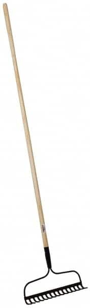 PRO SOURCE Bow Rake: 14.75" Wide with 15 Sharp Steel Tines, Extra-Long 52-3/4" Wood Handle