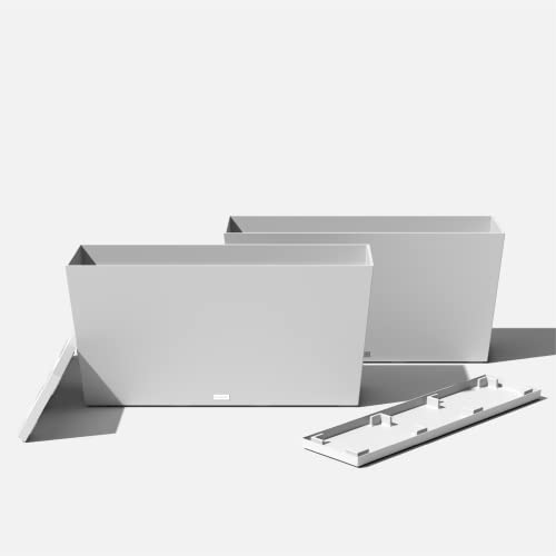 Veradek Pure Series Midori Planter & Drip Tray - Wide Outdoor Planter Set - color: White, size: 39 inch - 2 pack with saucers