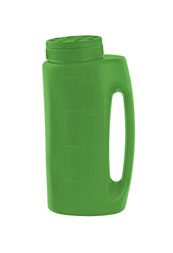 Superio Seed Spreader for Lawn, 2L Handheld Shaker, Dispenser for, Seed, Snow and Ice Melt, Salt, Insect Repellents- Multipurpose Garden Applicator with Adjustable Holes, 68 Oz - color: Green 2-Pack