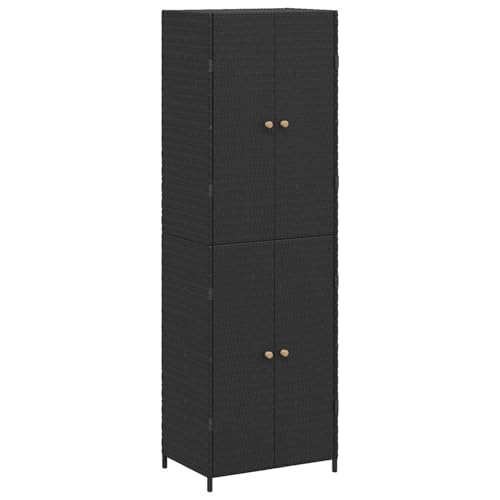 Gecheer Garden Storage Cabinet, Weather-Resistant Poly Rattan with Solid Wood Accents, Powder-Coated Steel Frame, Spacious Organization for Outdoor Tools and Accessories