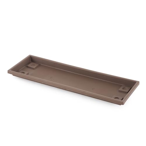 The HC Companies Akro Mils Farmhouse Venetian 24 Inch Rectangular Plastic Ridged Flower Box Plant Saucer Drip Tray, Chocolate (4 Pack)