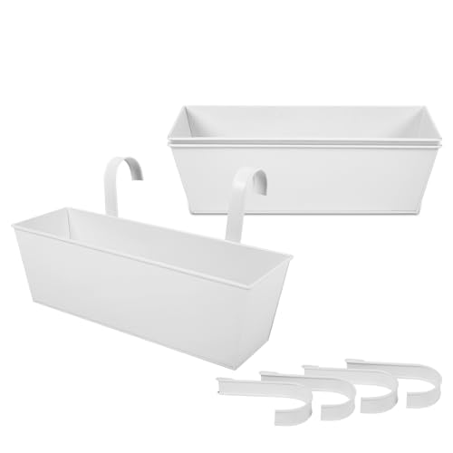 16 Inch Railing Planters Box Metal Hanging Flower Pot 3 Pcs - color: White-3pcs