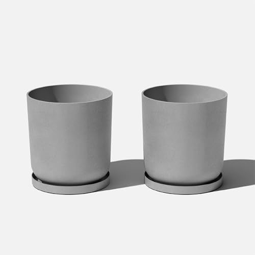 Veradek Mason Series Lima Planter & Drip Tray - Large Round Outdoor Planter - color: Gray, size: 20 inches - 2 Pack with Saucers
