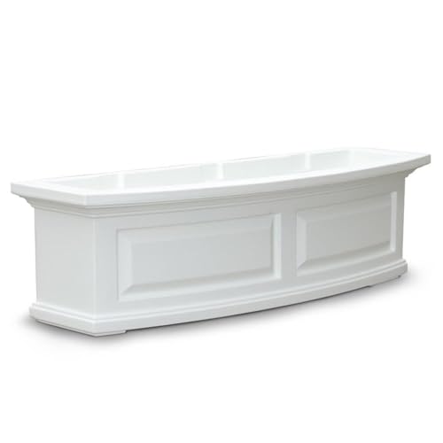 Pemberly Row 3ft Plastic Window Box, Weatherproof Polyethylene Resin, White Finish, Built-in Water Reservoir, UV Resistant, Double Wall Design, 36x11.5x10 in, Traditional Style Outdoor Planter - color: White