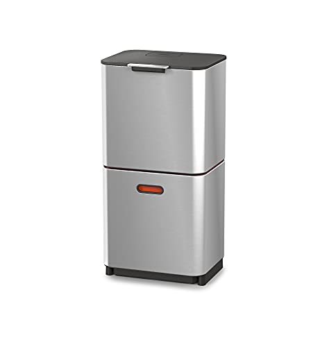 Joseph Joseph Totem Max 60 Liter/15.85 Gallon Waste Separation and Recycling Kitchen Trash Can with Odor Filter and Removable Food Waste Caddy, Stainless Steel - color: Stainless Steel, size: 60L