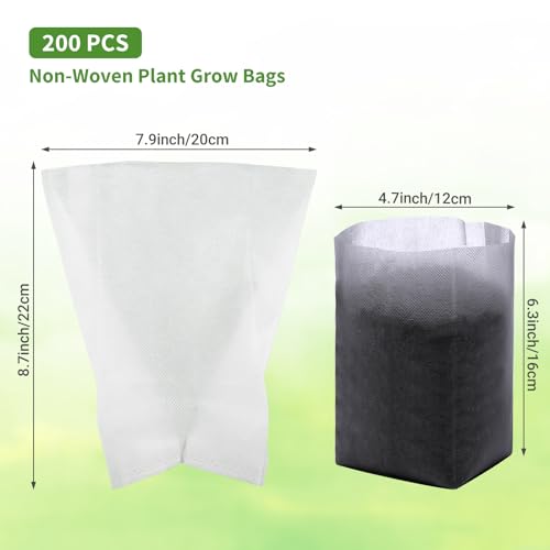 GREANER 200 PCS Nursery Grow Bags, 7.8x8.6 inch Fabric Seedling Plant Grow Bags, Vegetables Fabric Plant Pots for Gardening Seed Starts - White - size: 7.8"x8.6"/200pcs