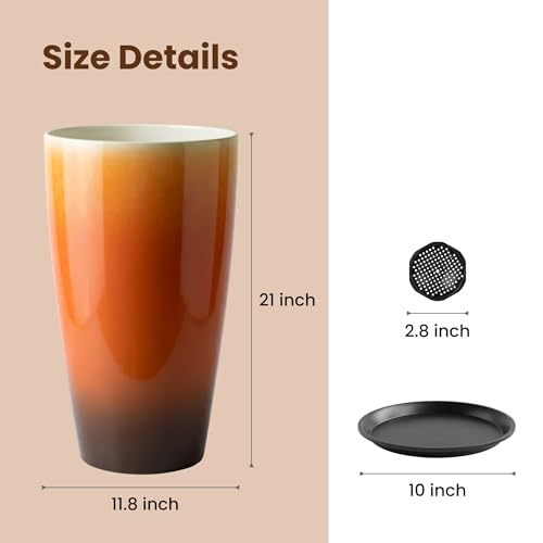 21 inch Tall Planters for Outdoor & Indoor Plants, Set of 2 Large Outdoor Planters for Porch, Tall Planter (Orange) - color: Orange