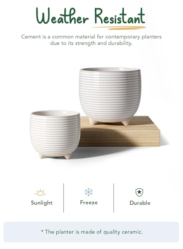LE TAUCI Ceramic Plant Pots, 5.1 + 6.4 Inch, Set of 2, Reactive Glaze White - color: Reactive Glaze White