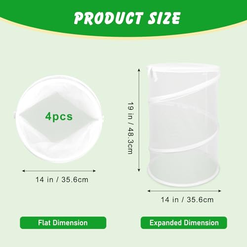 4 Pcs Pop Up Mesh Plant Cover Net 19”x 14” Foldable Tent Protectors - color: White