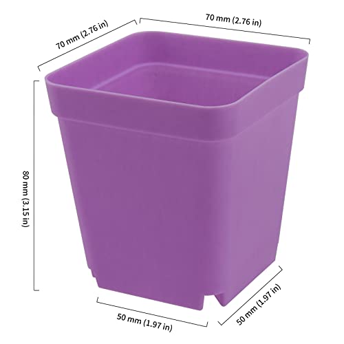 HOIGON 100 Pack 3 Inch Purple Square Nursery Pot, Durable Thickened Plastic Nursery Pots with Drain Holes, Small Square Planting Containers for Flower Tomatoes Basil - color: Purple