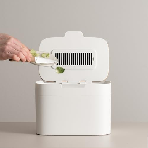 KAZAI. Compost Bin Kitchen 'Elin' | 1.2 GAL / 4.5L Countertop Compost Bin with Wooden Lid & Filter | Odor-Free, Dishwasher Safe, with Inner Bucket | Small Indoor Kitchen Composter | Off-White/Bamboo - color: Off-White / Bamboo
