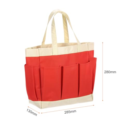 HARFINGTON Garden Tool Bag 11.22" x 5.12" x 11.02" Large Oxford Bag with Pockets Garden Tote Bag Gardening Plant Tool Organizer Storage Carrier Store for Outdoor Women Men, Orange-Red - color: Orange-Red