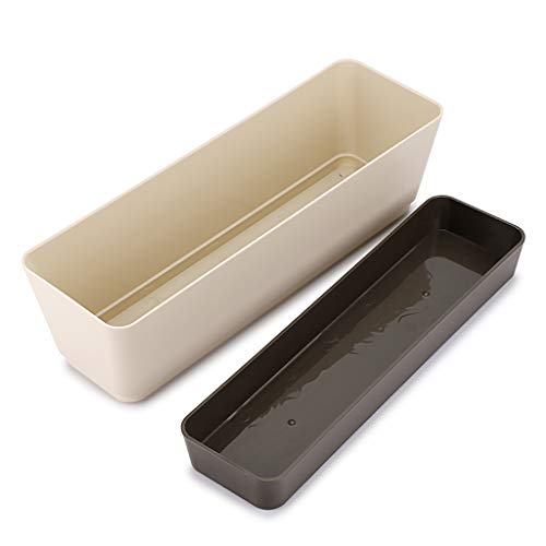 Skelang 3 Pcs Rectangular Plant Pot, 12" Watering Container with Drainage Hole, Window Planter Box with Saucer for Succulents, Flowers, Indoor Plants, African Violets - color: Coffee, size: 12 inches