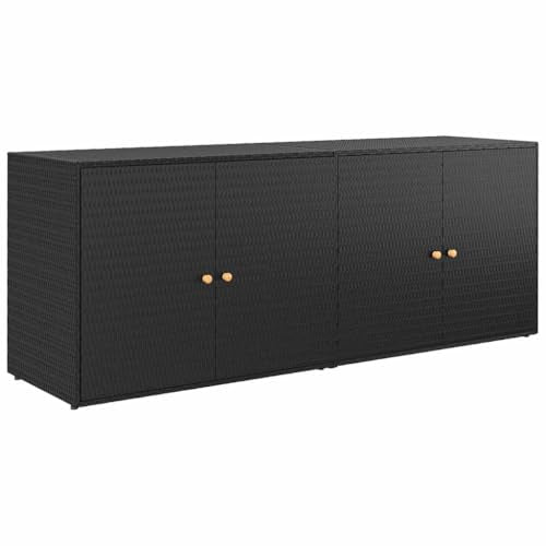 Outdoor Garden Storage Cabinet, 2-Door Weather-Resistant Poly Rattan Storage Shed for Backyard Patio Garage Organization, Large Capacity Tool Organizer, Black - color: Black