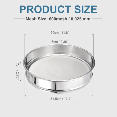 PATIKIL Lab Sieve 600 Mesh(0.025mm) 11.8"(30cm) Diameter Sifting Screen - size: 600 Mesh(0.025mm)/11.8"(30cm) Dia
