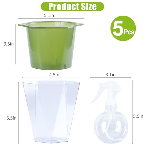 Oliz Self Watering Planter 5 Pcs, 4.5 Inch Flower Plant Pot with Transparent Inner Pot, Gardening Flowerpot with Watering Can, Indoor Self Watering Planter Pot for Herbs, Flowers (Green) - color: Green