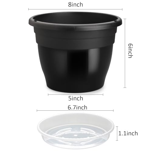 10 Pack 8 Inch Black Nursery Pots with Drainage Holes and Saucers - color: Black, size: 8 inch+10 trays