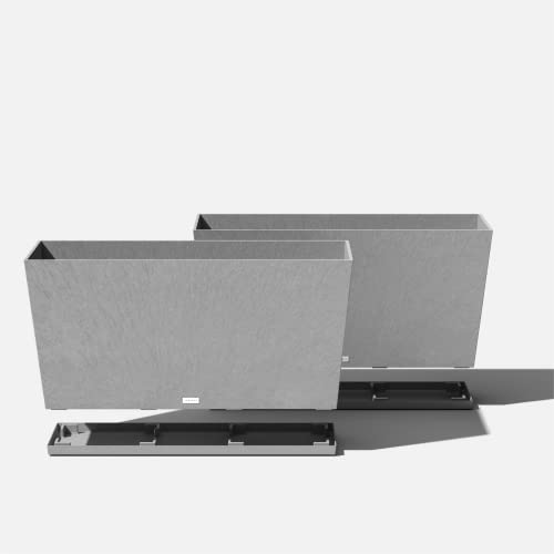 Veradek Pure Series Midori Planter & Drip Tray - Wide Outdoor Planter Set - color: Gray, size: 39 inch - 2 pack with saucers