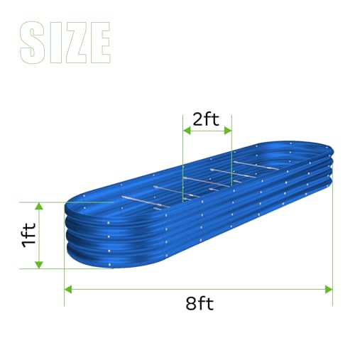 Land Guard 8×2×1ft Galvanized Raised Garden Bed Kit, 108 Gallon Capacity Raised Garden Boxes Outdoor, Oval Metal Raised Garden Beds for Vegetables, Blue(with 10 Connecting rods) - color: Blue, size: 8x2x1ft