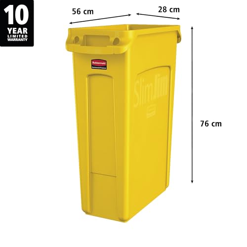 Rubbermaid Commercial Products Slim Jim Plastic Rectangular Trash/Garbage Can/Bin with Venting Channels 23 GAL Yellow for Kitchens/Classrooms/Offices/Back of House - color: Yellow, size: 23 Gal