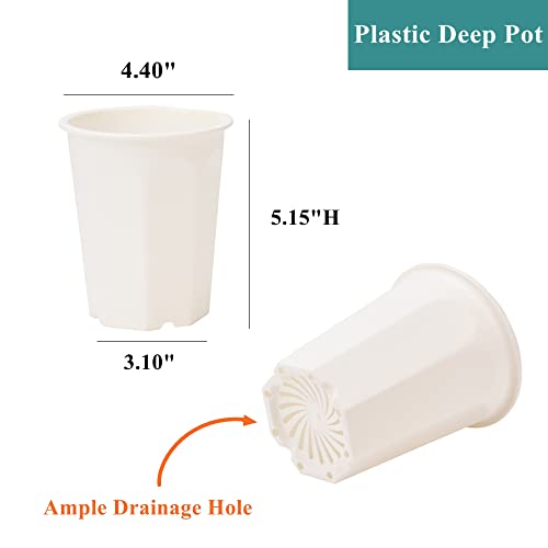 14 Pack 4.40 Inch White Plastic Deep Nursery and Seedling Pots, Round Planter Container for Transplanting, Cutting, Succulent - color: White, size: 4.40 inch