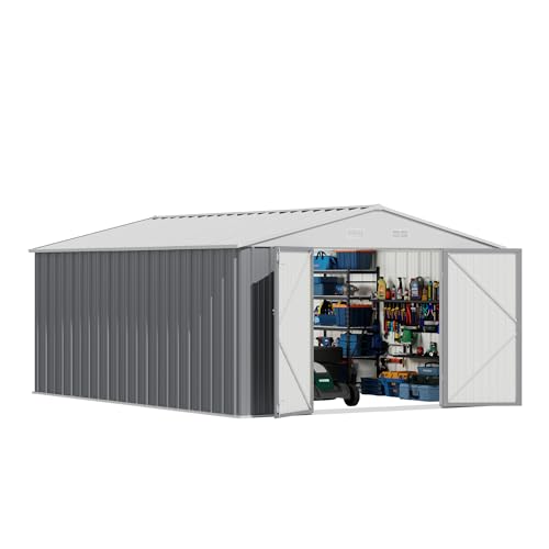 Devoko 10x12 FT Outdoor Storage Shed, Gray - color: Gray, size: 10x12 FT