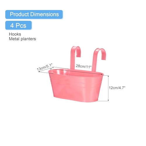 uxcell Rail Planter for Outdoor Plants, 4 Pcs 11" Iron Wall Hanging Planters Fence Railing Balcony Planters with Drainage Holes and Detachable Hooks, Pink - color: Pink