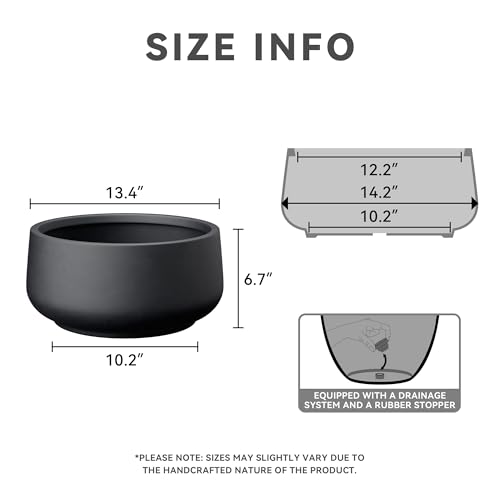 Kante Accent Round Bowl Black Concrete Planter 14.2" Dia, Outdoor - color: Black, size: 13.4" Dia