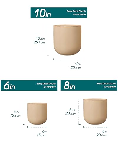 vancasso 6+8+10 inches Ceramic Plant Pots, Set of 3, Planters with Drainage Hole, Flower Pots Planters Pots for Indoor Plants, Modern Indoor Decorative Garden Pot, Home Decor, Brown - color: Brown, size: 6+8+10 Inch