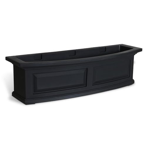 Pemberly Row 3ft Weatherproof Plastic Window Box, Black Finish, UV-Resistant Polyethylene Resin, Built-in Water Reservoir, Double Wall Design, 36 in Planter for Outdoor Garden or Patio Use - color: Black