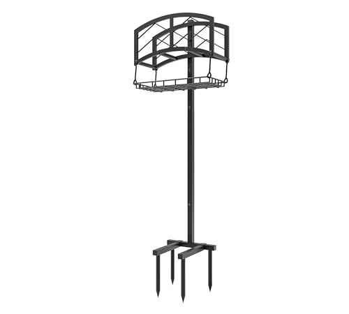 Kingson Portable Garden Hose Holder with Storage Basket - Heavy-Duty Black Steel Construction, Holds 150FT Hose, Freestanding & Detachable Design with Tools for Easy Assembly