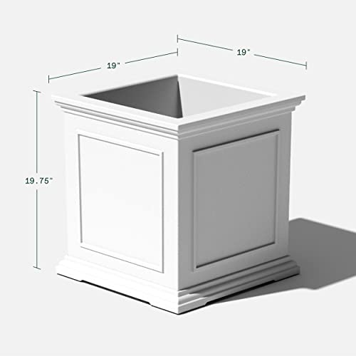 Veradek Brixton Series Cube Plastic Planter - Square Planter for Indoor or Outdoor Patio/Front Porch | Durable All-Weather Use w/Drainage Holes | Classic Estate Design for Flowers, Tall Plants, Trees - color: White