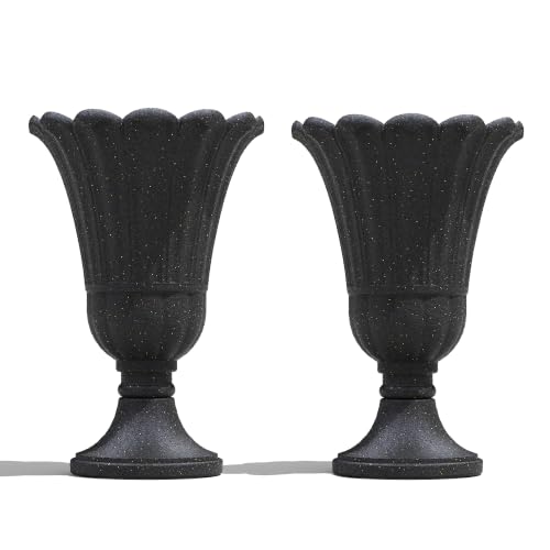 24" Tall Urn Planters Set of 2, Black Outdoor Planter for Porch - color: Black-petal