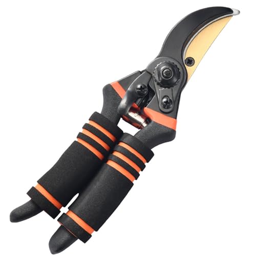 Germany Pruning Shears For Gardening, Arthritis Weak Hand Snips, 4x cutting power trimming, 1-Inch Cut Capacity Garden Clippers, Ergonomic handle, Rust resistant, high strength steel, Sharp - color: Red/Black