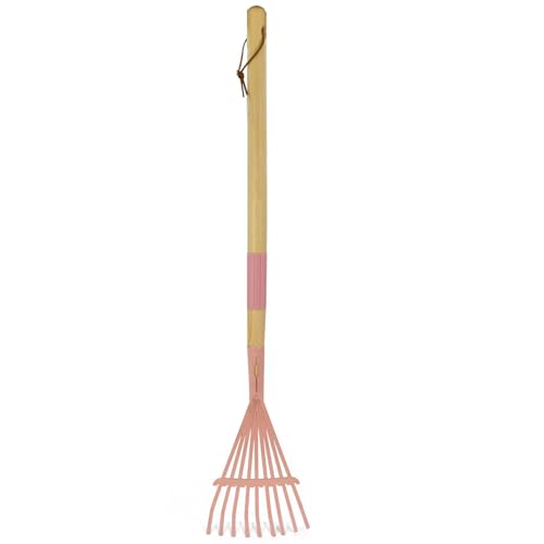 Kids Leaf Rake-Small Wooden Handle Leaf Rake with Metal Tines, 27inches /69cm Length, for Kids Enjoy Garden Cleaning Activities (Pink) - color: Pink