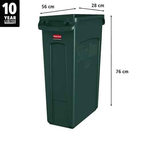 Rubbermaid Commercial Products Slim Jim Plastic Rectangular Recycling/Compost Bin with Venting Channels 23 Gallon Green Recycling (FG354007GRN) - color: Green Recycle, size: 23 Gal