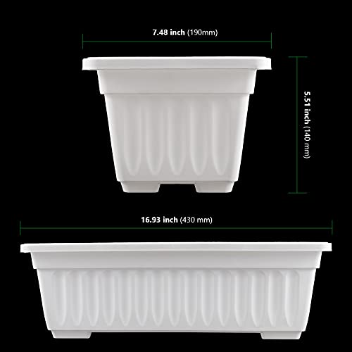 HAKZEON 6 Pack 17 Inches Plastic Flower Box Planters with Trays, Countryside Flower Window Boxes with 30 Plant Labels, White Rectangular Vegetable Planters for Windowsill, Porch, Balcony, Garden - color: White