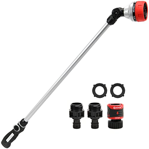 Eden 7-Pattern 33" Metal Garden Hose Watering Wand W/Quick Connect Starter Set 96618 & 95210 Premium Garden Hose Fitting Quick Connect with Water Stop & Lock Feature, 5 pc Set