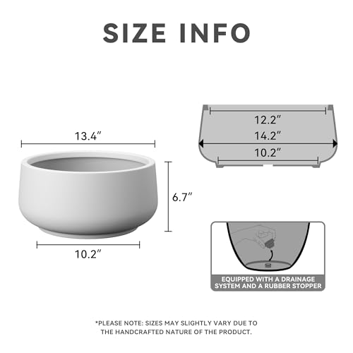 Kante Accent Round Bowl White Concrete Planter 14.2" Dia, Outdoor - color: White, size: 13.4" Dia