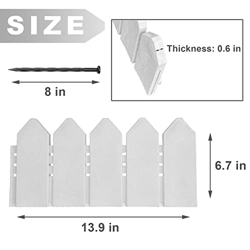 Landscape Edging Kit 6.7 in Tall Decorative Double-Sided Wood-Look Fence Garden Border, Flower Bed Edging with 30 Anchoring Spikes, 13.9 Foot Kit (White) - color: White, 13.9ft