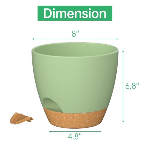 ZMTECH 8 Inch Plant Pots Set of 2 Planters for Indoor Plants Self Watering Pots Flower Pots with Drainage Holes and Saucer for Outdoor Plants(Green with Brown) - color: Green With Brown, size: 8 Inch