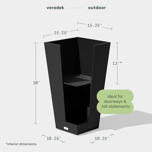 Veradek Pure Series Taper Planter - Tall Tapered Outdoor Planter with Shelf - color: Black, size: 30 inch - 1 pack