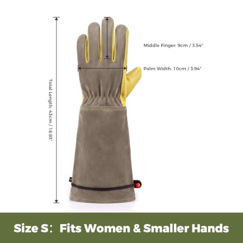 Aegend Long Gardening Gloves, Waterproof Cowhide Leather, Elbow-Length Gauntlet Cuff, Breathable & Flexible for Rose Pruning, Planting & Weeding, Fit for Small Hands (Gray, Waterproof S) - color: Gray, size: Small