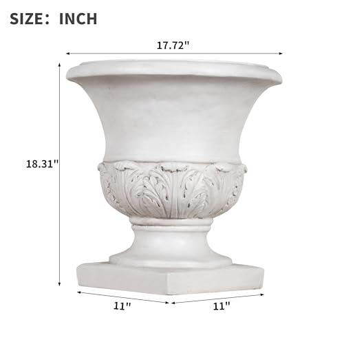 Merax 18.31" H Classical Acanthus Leaf Pedestal Urn Planter Weather-Resistant MGO Outdoor Flower Pot for Garden Patio and Front Porch Entrance,Antique White - style: Classical Acanthus Leaf