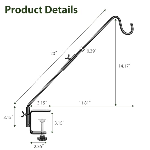 BOLITE Deck Hook, 20 Inch Bird Feeder Hanger for Hummingbird Feeders, Black - size: 20inch
