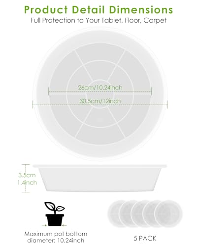 PACETAP 12 inch 5 Pack Plant Saucer Pot Tray, Large Thickened PP Plastic Flower Planter Water Drip Trays for Indoor Outdoor Garden, Semi-Transparent Planter Water Catcher for Pot, Plant Dish - size: 12Inch