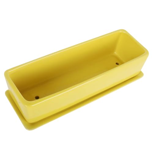 Vencer 14 Inch Rectangular Modern Minimalist Ceramic Succulent Planter Pot - Window Box with Saucer,Office Desktop Potted Stand,Yellow,VF-0173Y - color: Yellow, size: 14 Inch