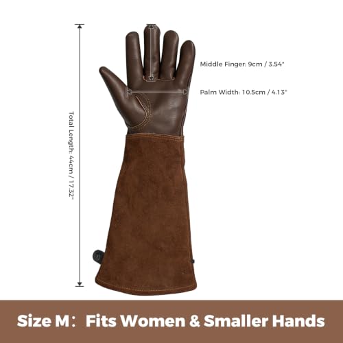 Aegend Women’s Garden Gloves, Long Elbow Cuff Adjustable Strap, Sun & Dirt Protection, Cowhide Leather, Breathable Comfortable for Gardening, Fit Small Hands for Gardeners (Brown, M) - color: Brown, size: Medium