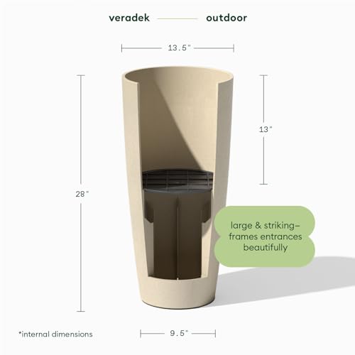 Veradek Mason Series Vega Planter - Tall Round Outdoor Planter with Shelf - color: Sand, size: 28 inch