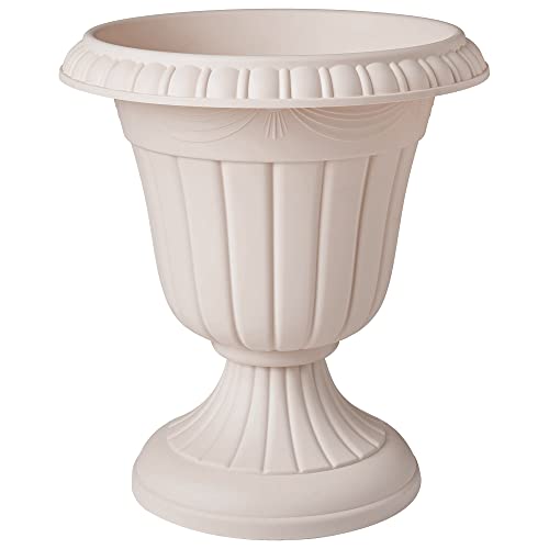 Arcadia Garden Products Medium 13x15” Classic Traditional Plastic Urn Planter, Indoor/Outdoor Garden Plant Pot Garden Décor, Taupe - color: Taupe, size: 15" x 13"